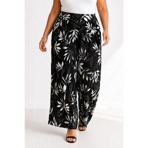 Avenue / Arna York Plus 26/28 Wide Leg Pants Black White Stretch Pull-On NWT